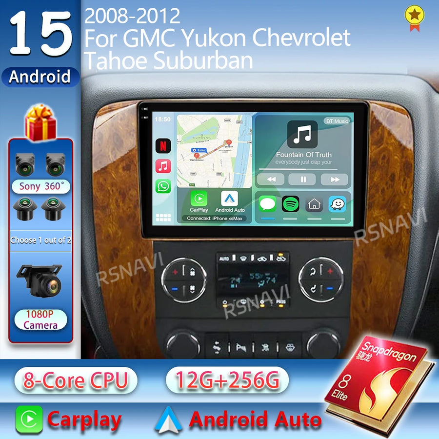 Android 15 Navigation Stereo for Chevrolet Tahoe Yukon 2008–2012 Android Head Unit RSNAVI