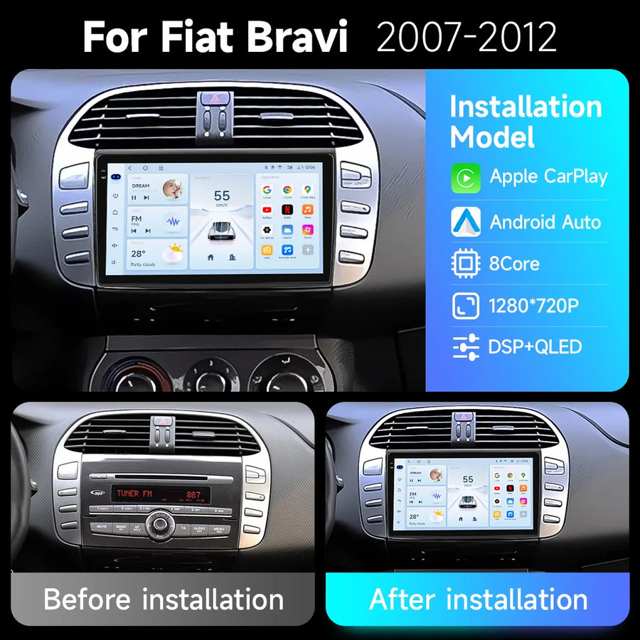 9-Inch Android Head Unit with Wireless CarPlay for Fiat Bravo Android Head Unit JIUYIN