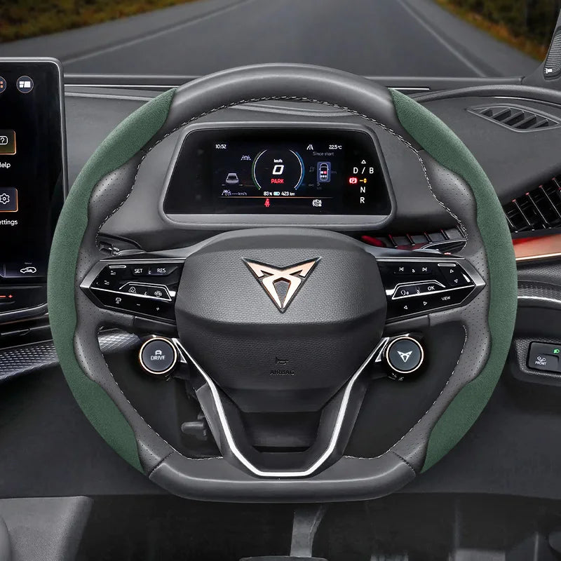 Anti-Slip Suede Buckle Cover for Cupra Models Car Interior Accessory Hocasen Green 2-Piece Set