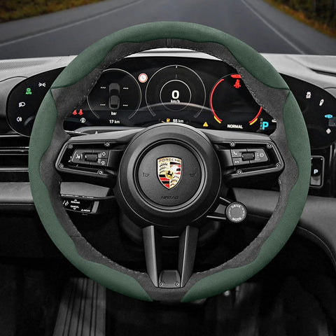 Anti-Slip Segmented Suede Wheel Cover for Porsche Car Interior Accessory Hocasen Green 3-Piece Set