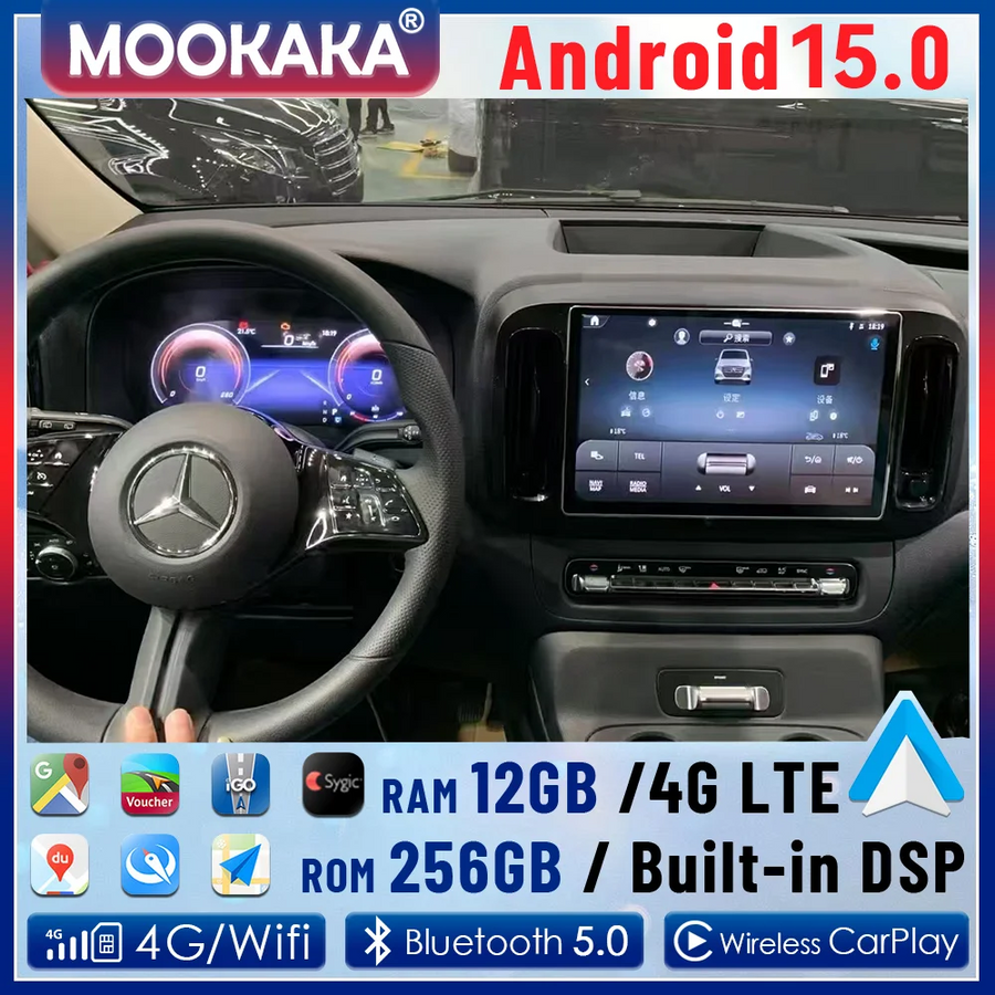 13.1-inch Android 15 Stereo Navigation for Mercedes Benz Vito Android Head Unit Aotsr Two Screens Eight Core