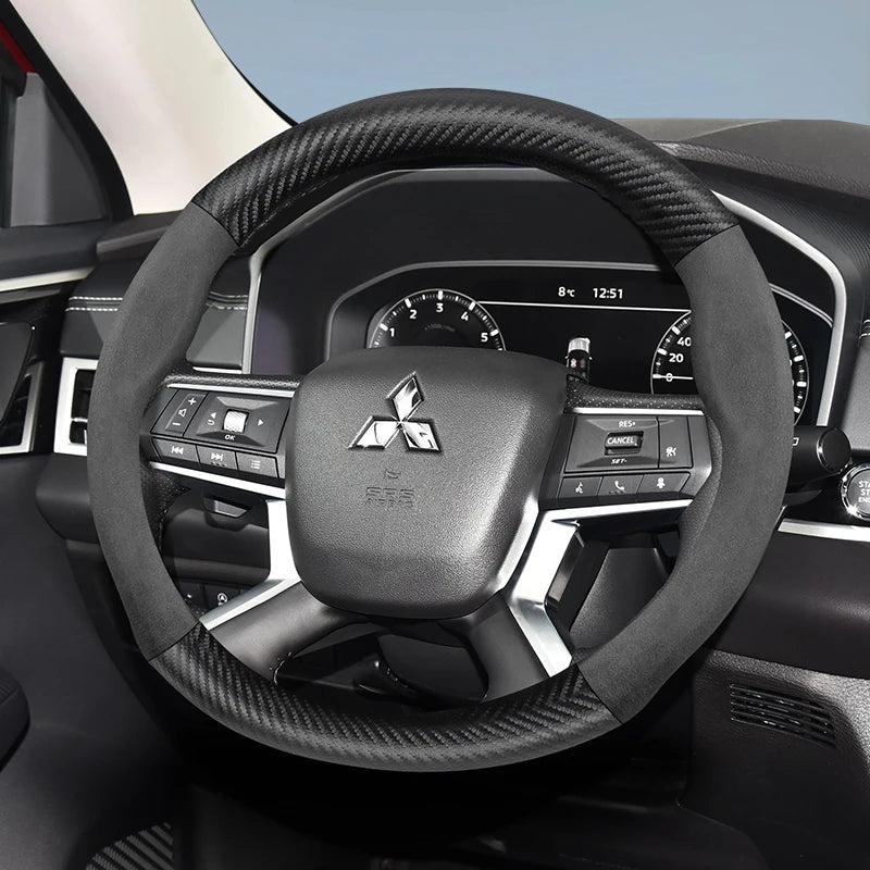 Carbon Suede Steering Wheel Cover for Mitsubishi Car Interior Accessory Hocasen