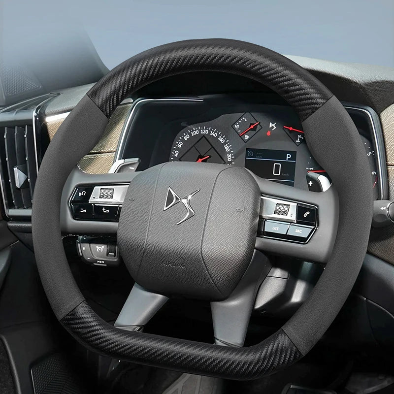 DS Suede Matte Carbon Fiber Steering Wheel Cover Car Interior Accessory Hocasen