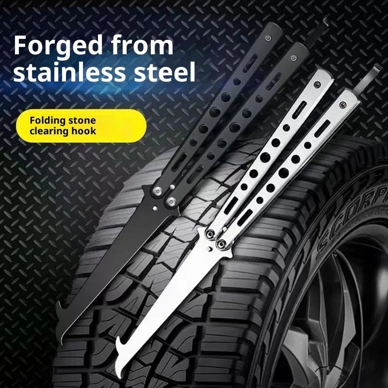 Universal Car Stone Cleaning Hook Practical Foldable Stainless Steel Remover Tool Emergency Vehicle Accessory Car Stone Clean