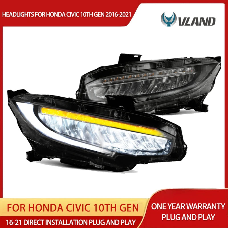 LED Headlights w/DRL & Sequential Signal for Civic 16-21 Car Interior Accessory Vland