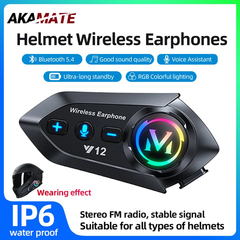 Waterproof Helmet Bluetooth Headset for Motorcycle Riding Car Speaker AKAMATE