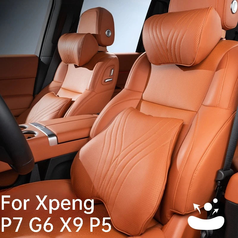 For Xpeng P7 G6 X9 P5 Car Neck Pillow Leather Lumbar Support Pillow Breathable Seat Waist Pad Cushion Auto Interior Accessori