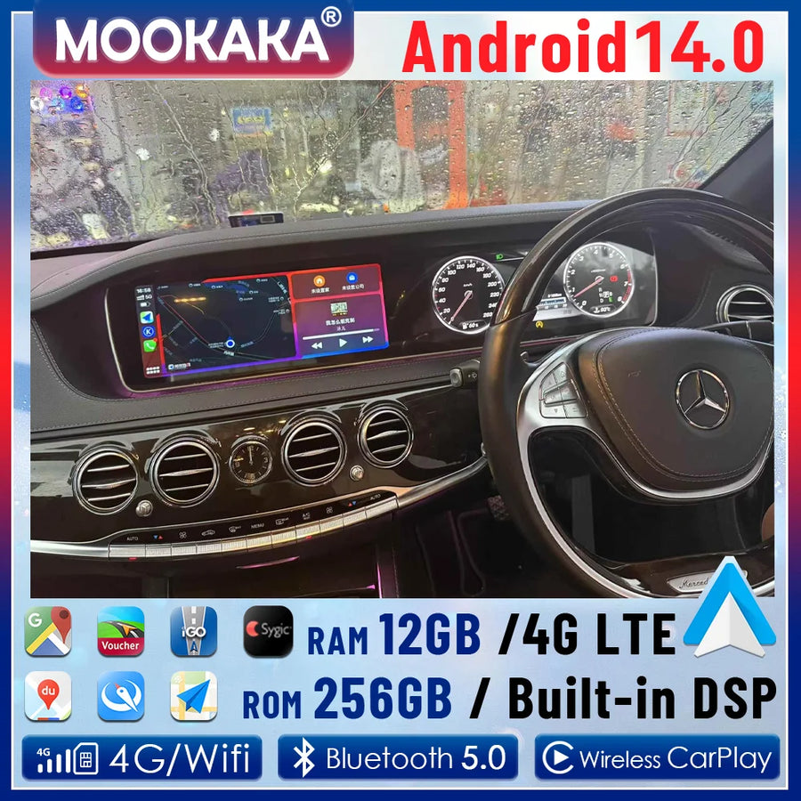 24.6" Dual Screen Android Head Unit for Mercedes S Class 2014–2019 Android Head Unit Aotsr 8GB 256GB Eight Core