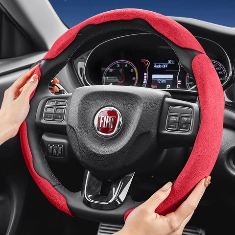 Suede Steering Wheel Cover Sports Design for Fiat 500 Car Interior Accessory Hocasen