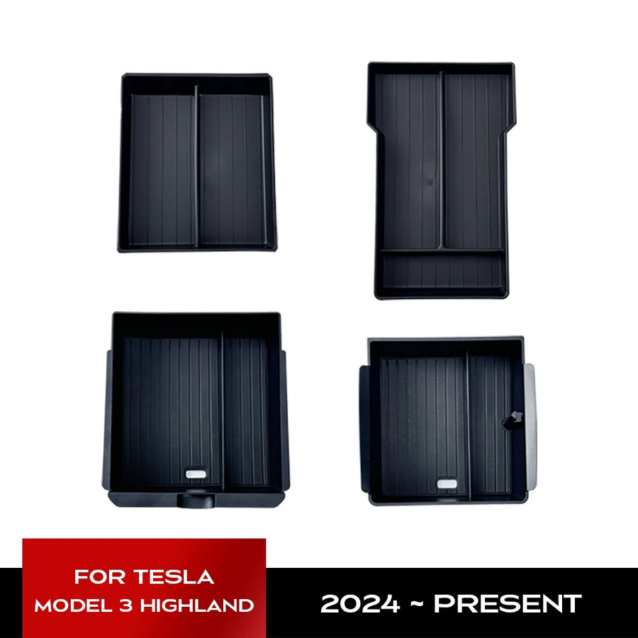 For Tesla Model 3 Highland 2024 Center Console Eyeglasses Storage Case Armrest Storage Box Upper&Lower Flocking Accessories N