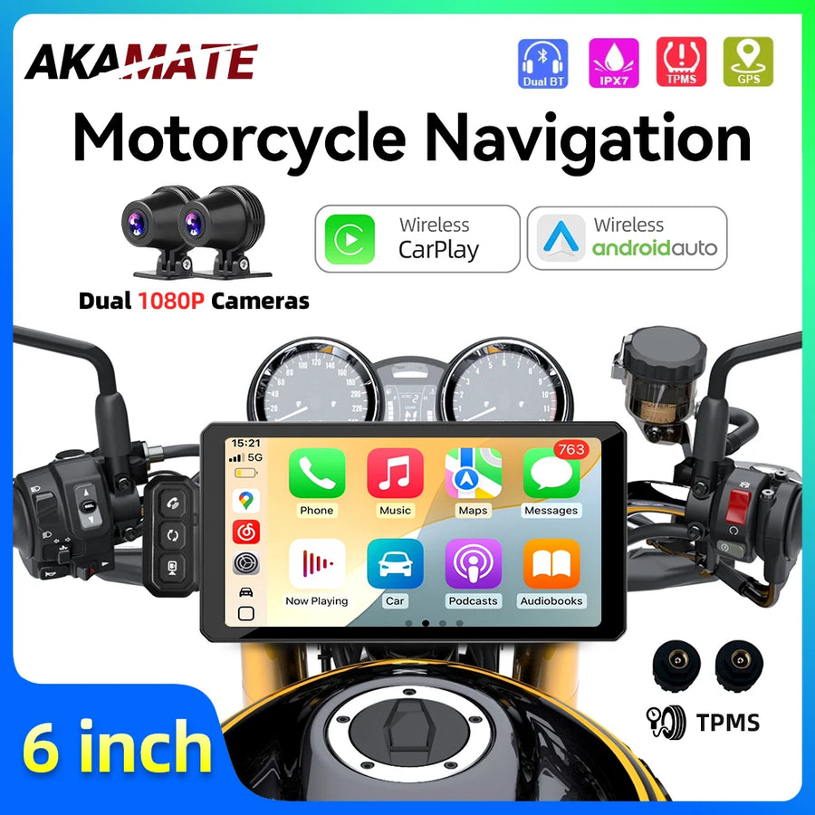6 Inch Motorcycle GPS DVR with Quick Release Bracket Android Head Unit AKAMATE