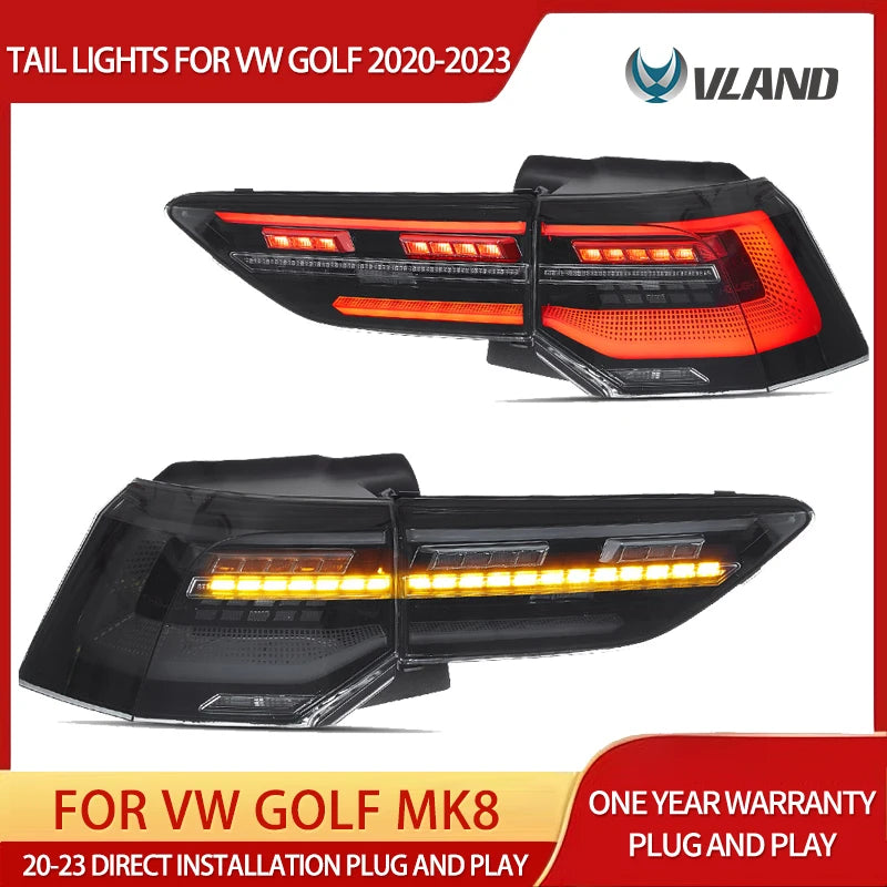 VW Golf MK8 LED Tail Lights with Sequential Signal Tail Light Assembly Vland