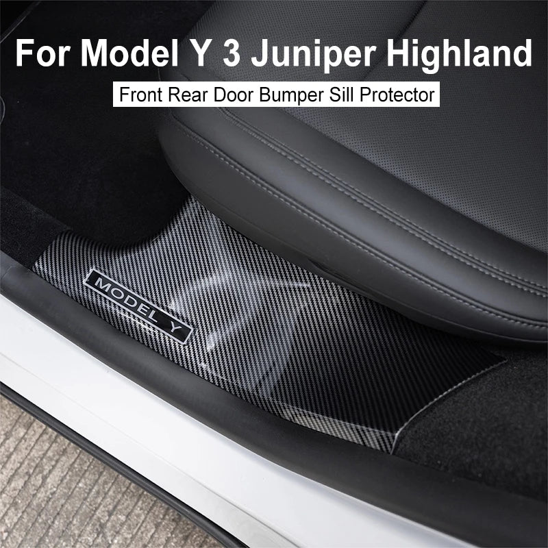 For Tesla Model Y 3 Juniper Highland Front Rear Door Bumper Sill Protector Seat Guard Plate Anti-Scratch Interior Accessories