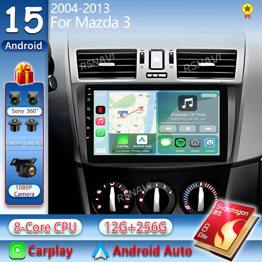2K QLED Android 15 Multimedia Player for Mazda 3 2004–2013 Android Head Unit RSNAVI