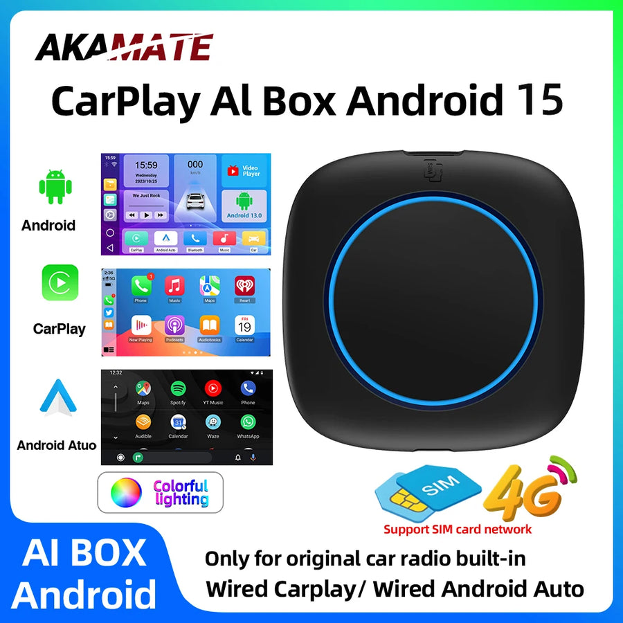 Android 15 AI CarPlay Box 8GB RAM 256GB WiFi 4G CarPlay Adapter AKAMATE