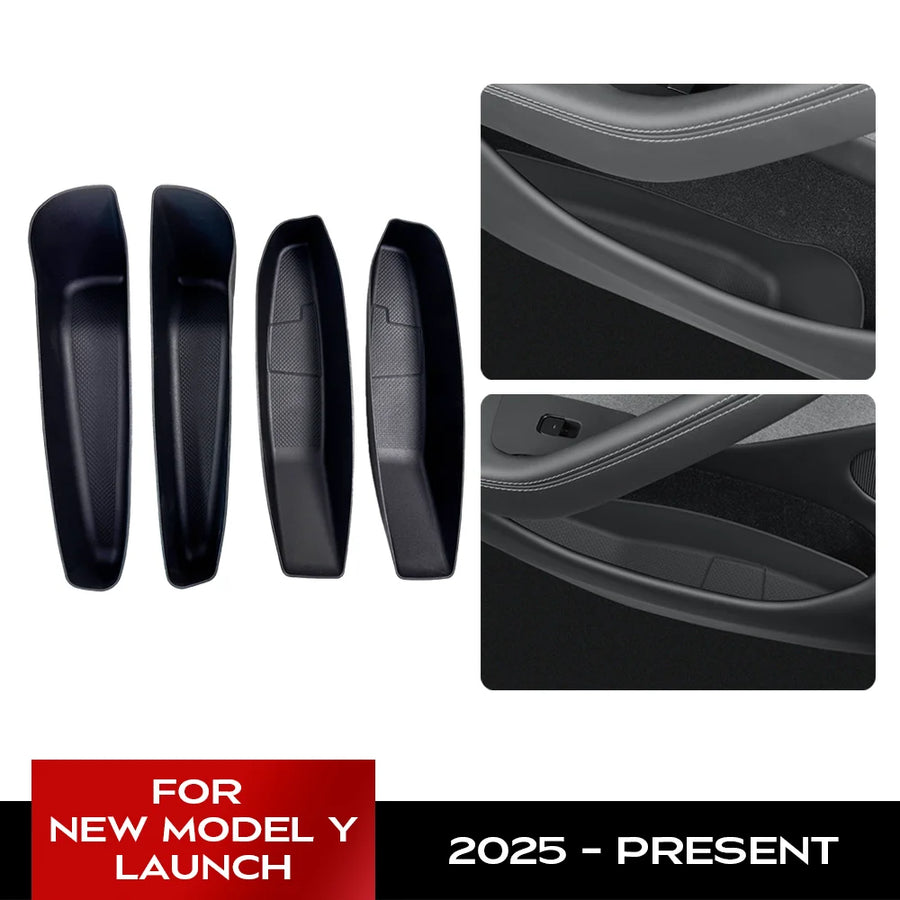 For New Tesla Model Y 2025 Launch Juniper Car Door Side Storage Box Front TPE Door Storage Organizer Tray Interior Accessorie