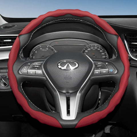 Wave-Shaped Sport Leather Cover for Infiniti Car Interior Accessory Hocasen Red Round 3Pc