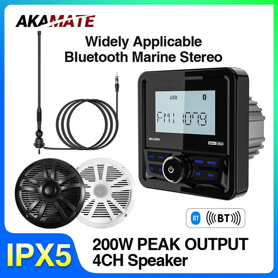 Waterproof Bluetooth Marine Radio for Boats RVs Car Interior Accessory AKAMATE