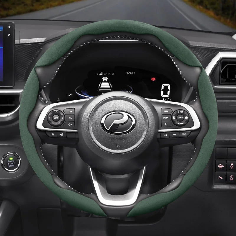 Perodua Suede Buckle Steering Wheel Cover Brown Car Interior Accessory Hocasen Green 3-Piece Set