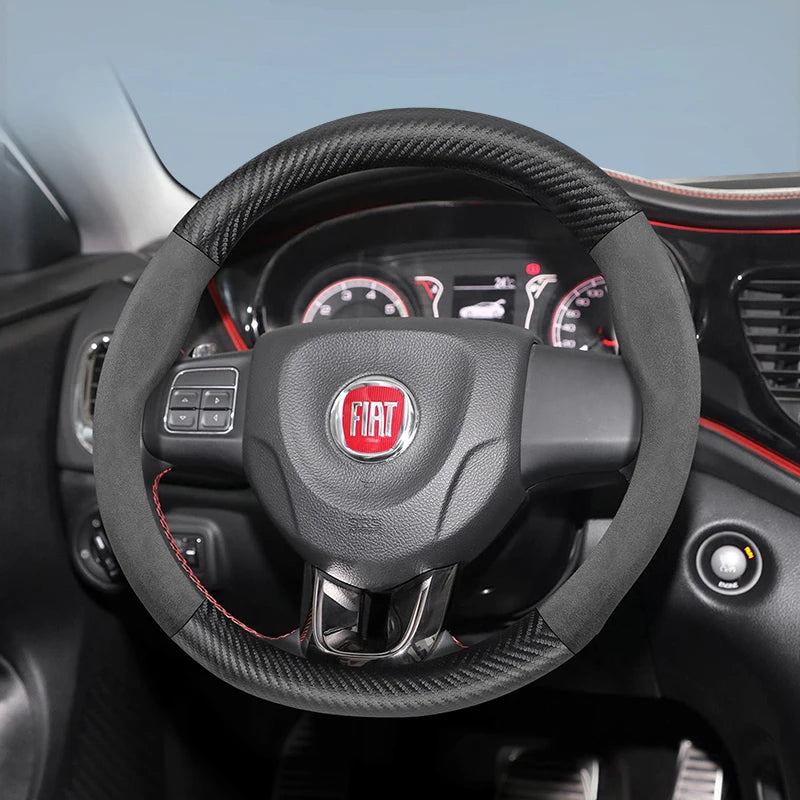 Suede Carbon Fiber Wheel Cover for Fiat Car Interior Accessory Hocasen