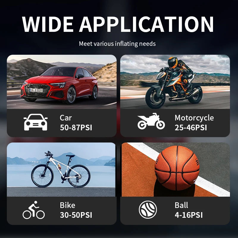 Portable 12V Jump Starter & Air Pump for Cars, Motorcycles, and Bikes, 2000A Peak, 150PSI, LED Light & USB Output Jump Starte
