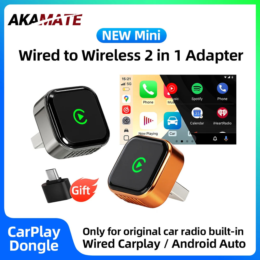 2in1 Wireless CarPlay Android Auto Adapter USB Dongle CarPlay Adapter AKAMATE