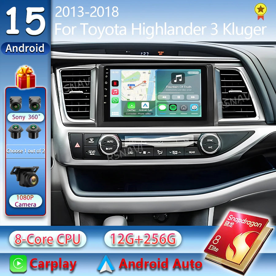 2K QLED Android 15 Multimedia Head Unit for Toyota Highlander 2013-2018 Android Head Unit RSNAVI