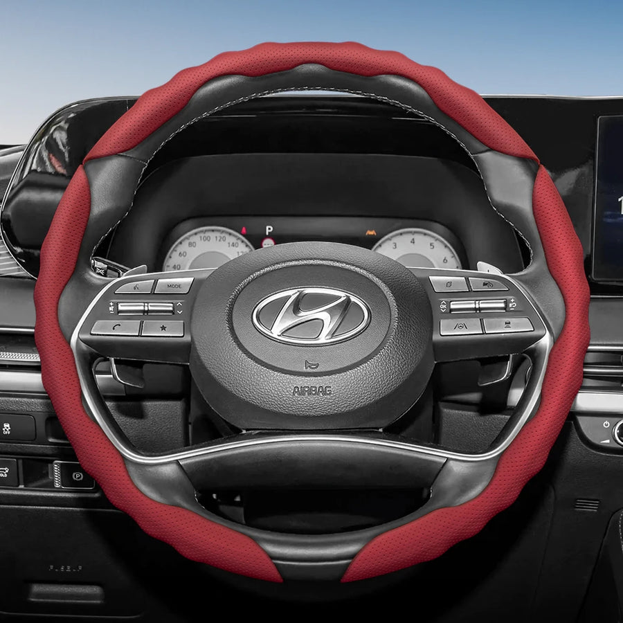 Steering Wheel Cover Breathable Sports for Hyundai Elantra Car Interior Accessory Hocasen Red Round 3Pc