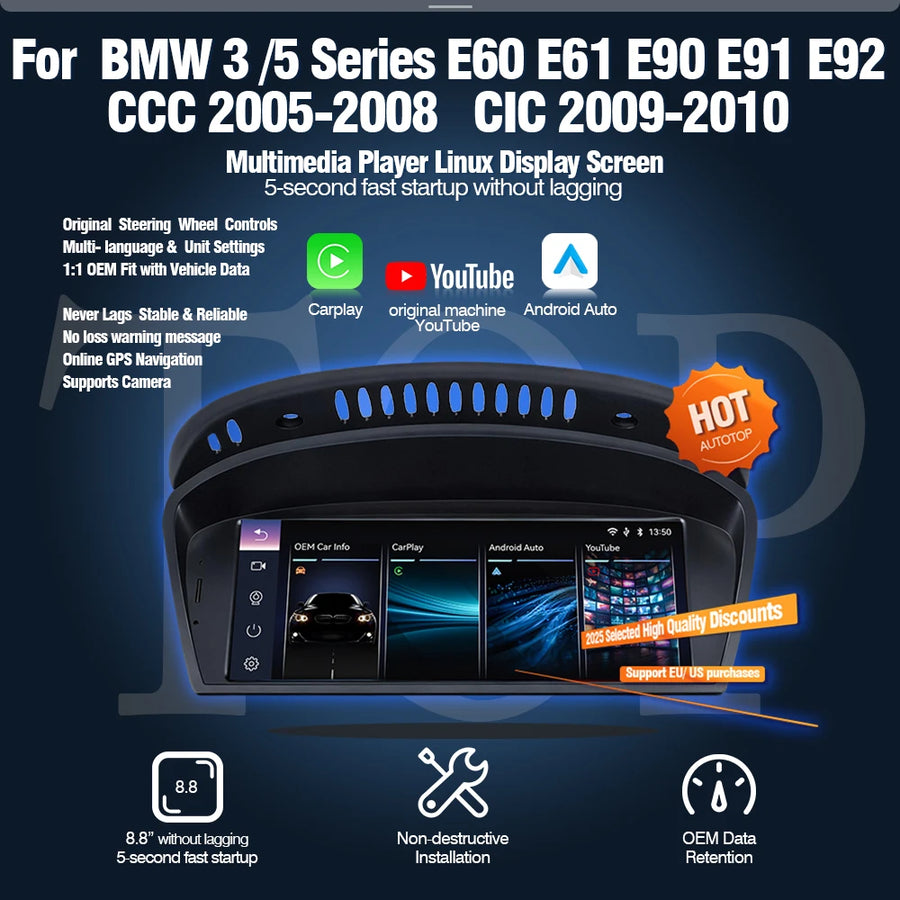 8.8-inch Wireless CarPlay Screen for BMW 3 Series 2006–2010 Android Head Unit AUTOTOP