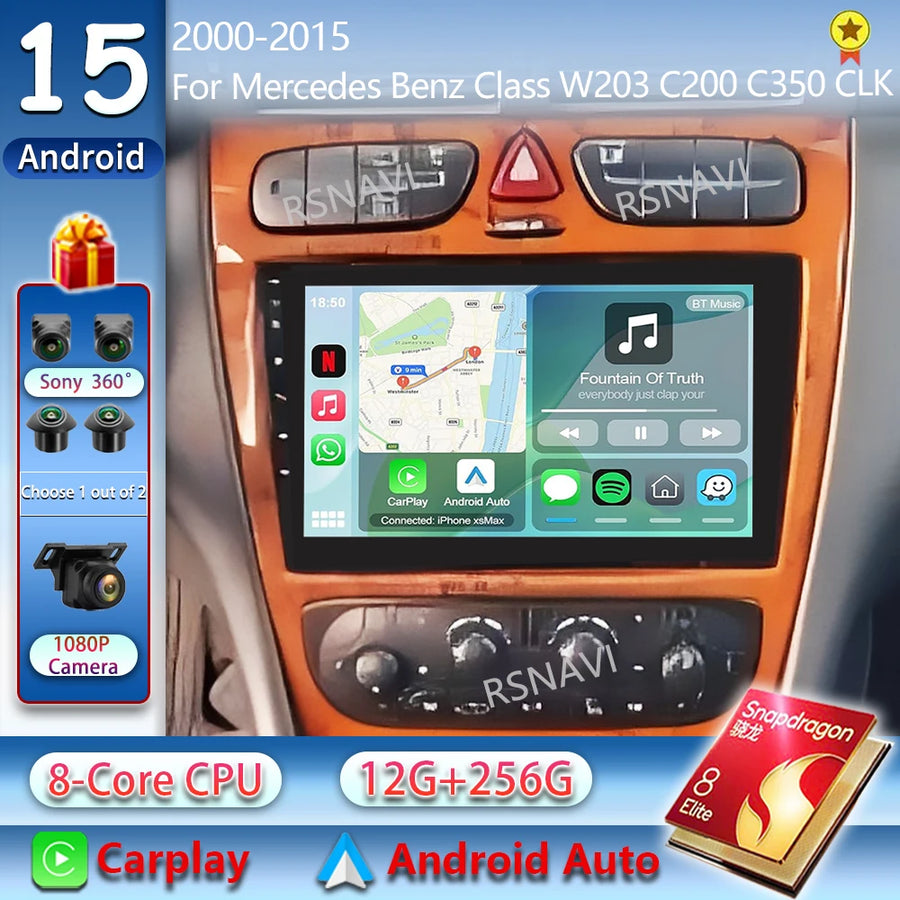 QLED Android Head Unit with GPS Navigation for Mercedes C Class Android Head Unit RSNAVI