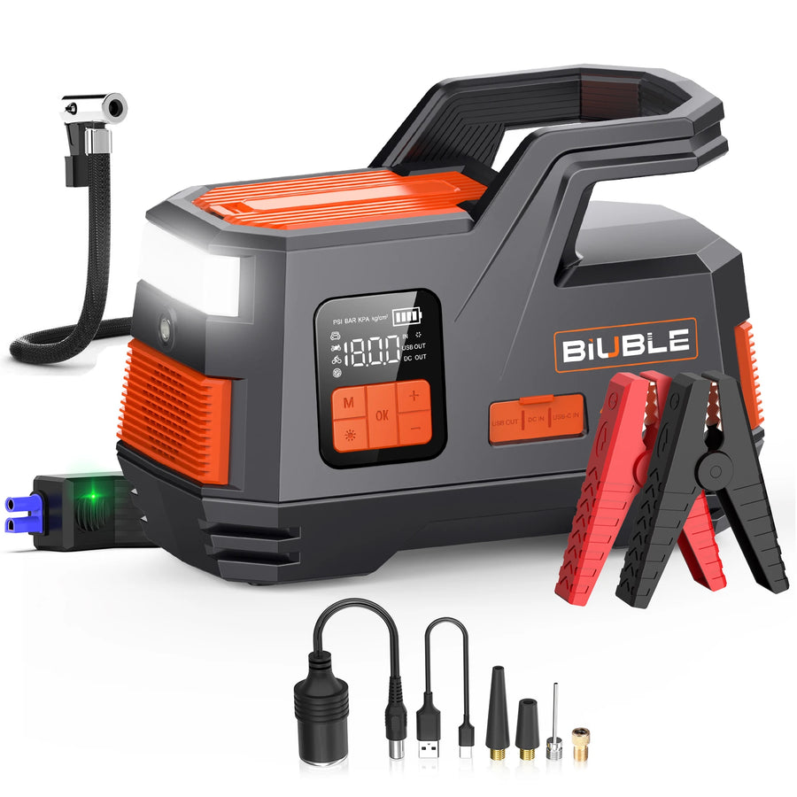 Car Jump Starter Air Pump 150PSI 26800mAh Peak Current 4250A Car Battery Booster Tire Air Compressor Android Head Unit Biuble