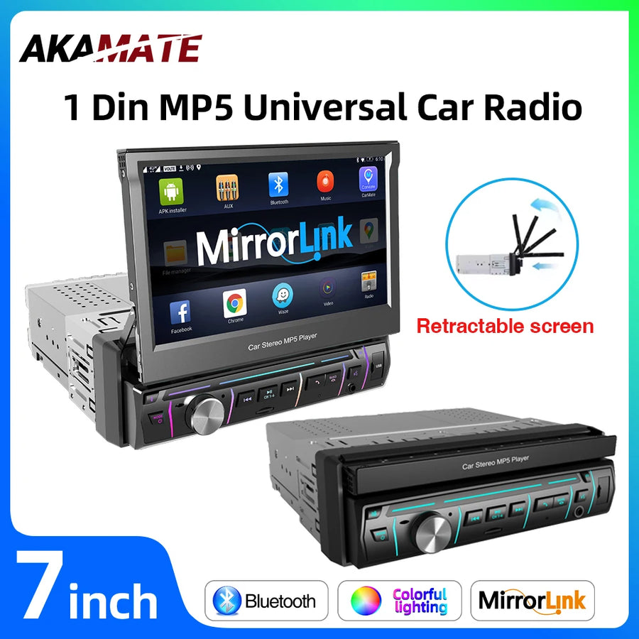 Universal 1Din Retractable Screen Car MP3 Player Android Head Unit AKAMATE