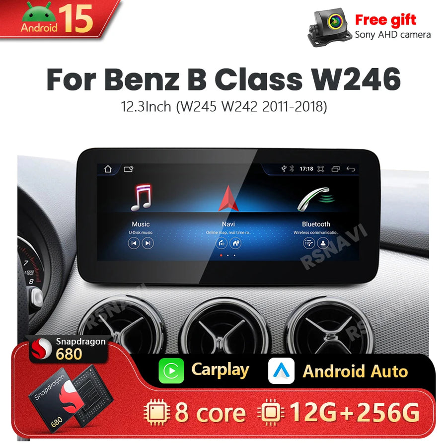 Wireless CarPlay Android 15 System for Mercedes B-Class W246 Android Head Unit RSNAVI