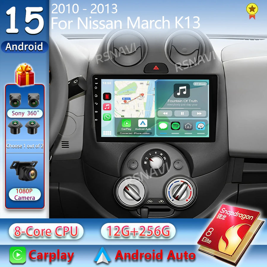 Android 14 Multimedia GPS Navigation for Nissan March 2010-2013 Android Head Unit RSNAVI