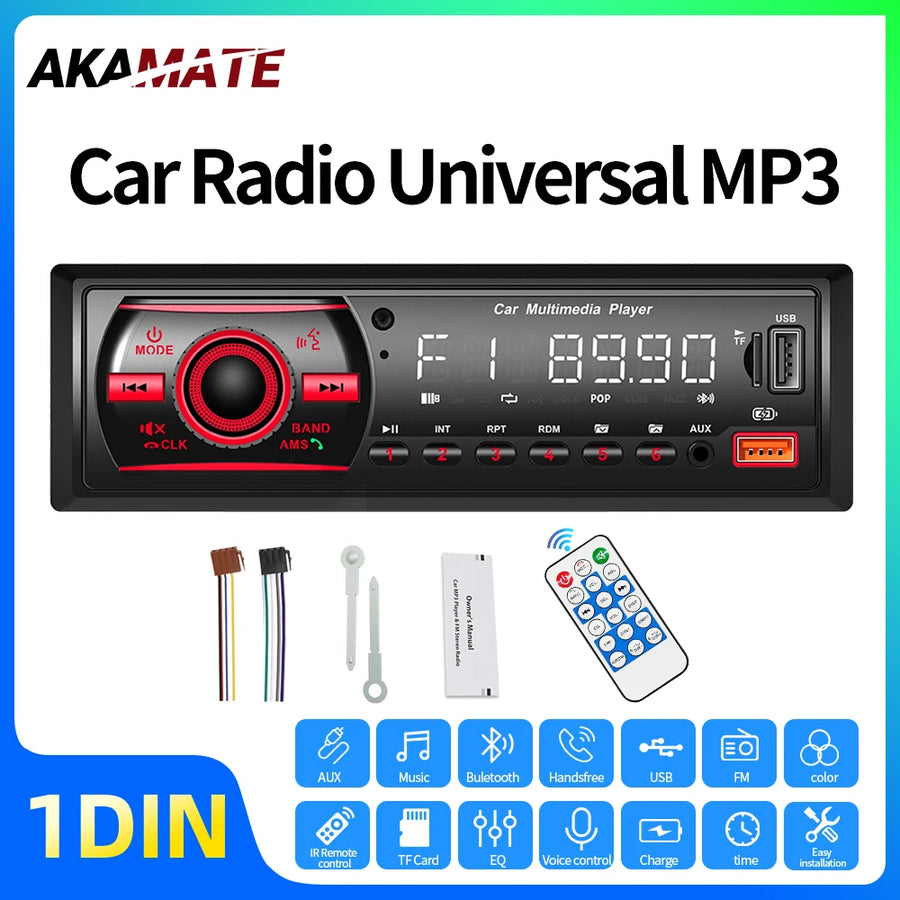 1Din Universal Bluetooth Car MP3 Radio with USB AUX Car Interior Accessory AKAMATE