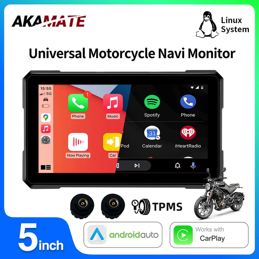 5 Inch CarPlay Monitor for Harley Yamaha Kawasaki Android Head Unit AKAMATE