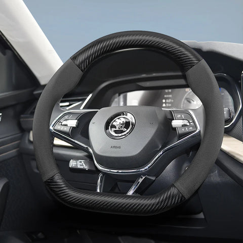 Suede Matte Carbon Fiber Wheel Cover for Skoda Car Interior Accessory Hocasen