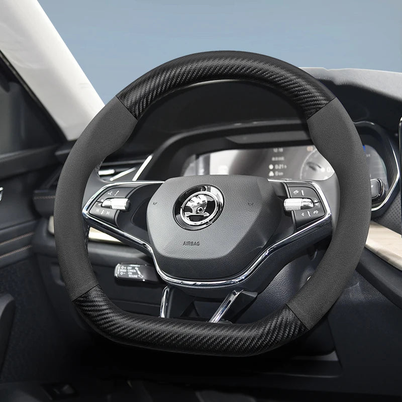 Suede Matte Carbon Fiber Wheel Cover for Skoda Car Interior Accessory Hocasen