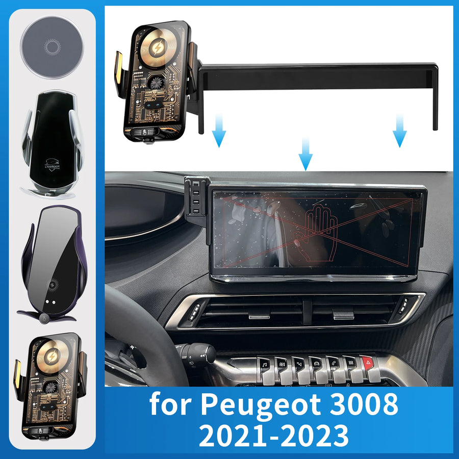Wireless Charging Phone Mount for Peugeot 3008 2021-2023 Car Phone Holder CATUSIKI