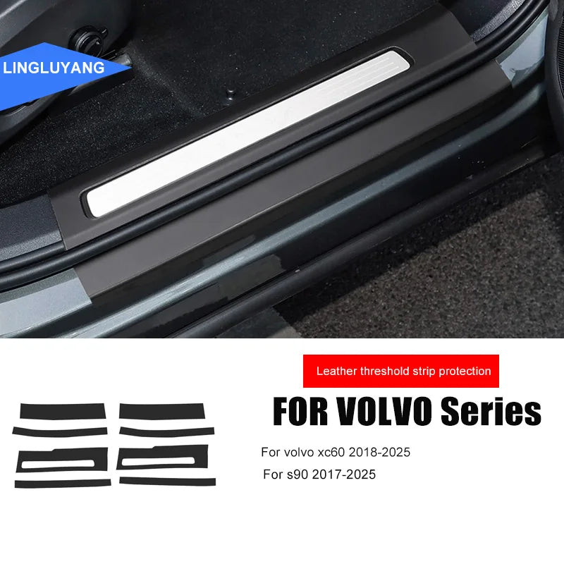 Modified Leather Door Sill Guard for Volvo S90 XC60 Car Interior Accessory LINGLUYANG