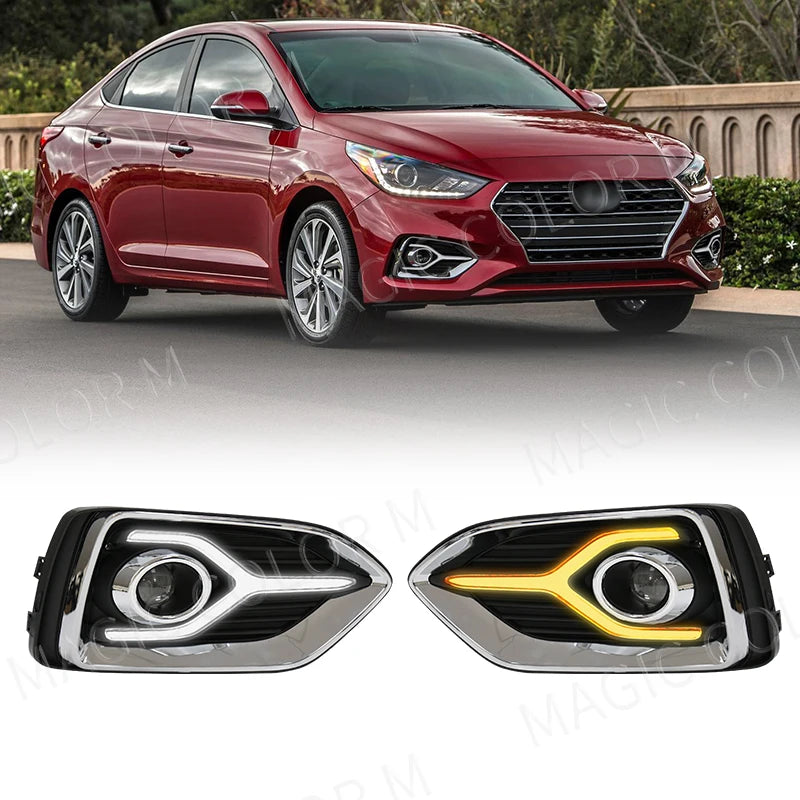 LED DRL Fog Lights w/ Signal for Hyundai Accent 18-20 Car Interior Accessory MAGIC COLORM