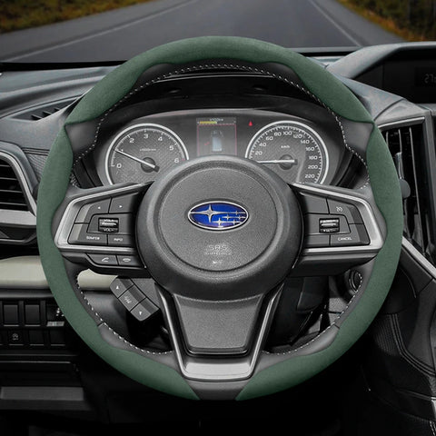 Subaru Anti-Slip Suede Steering Wheel Cover Set Car Interior Accessory Hocasen Green Round 3PC