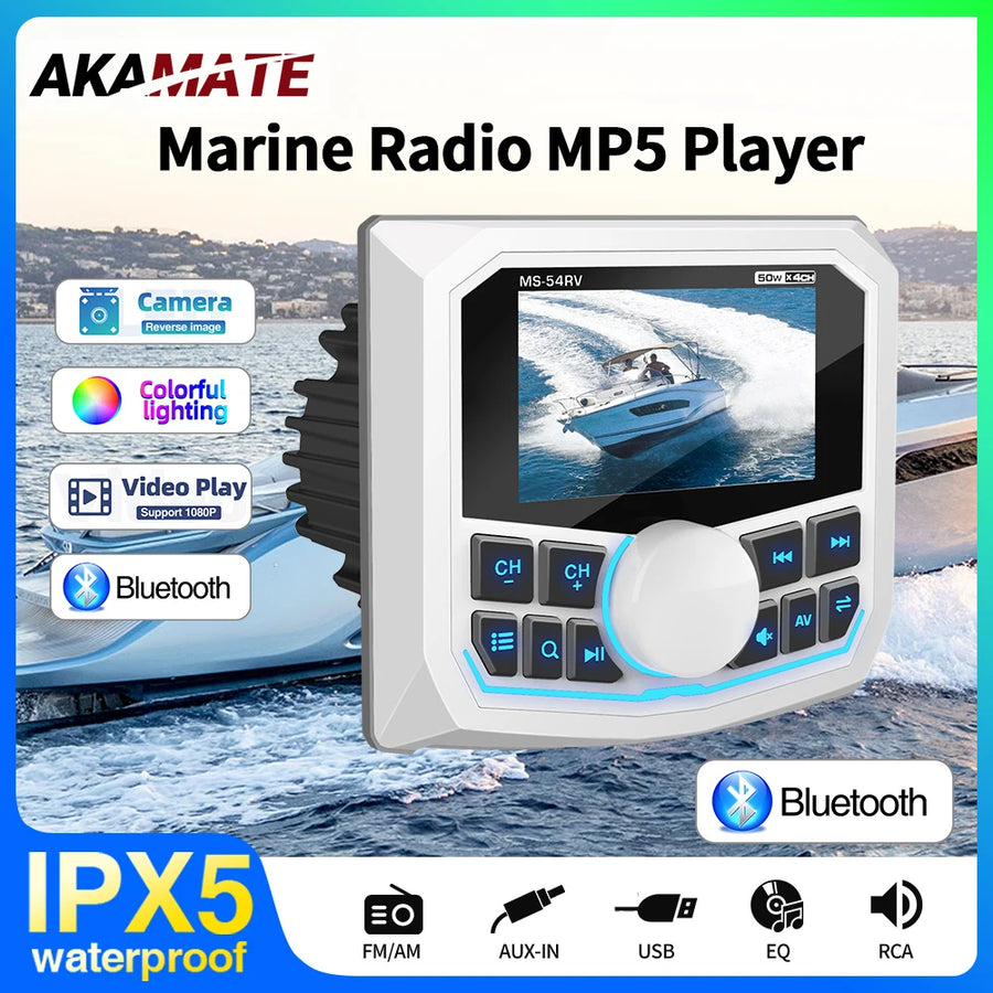 Waterproof Bluetooth MP5 Boat Stereo Universal IPX5 Android Head Unit AKAMATE