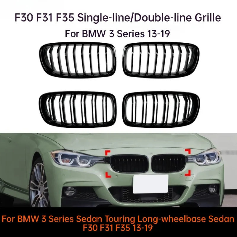 For BMW 3 Series Sedan Touring Long-wheelbase Sedan F30 F31 F35 13-19 Car Front Grille Single Double Line Front Bumper Access