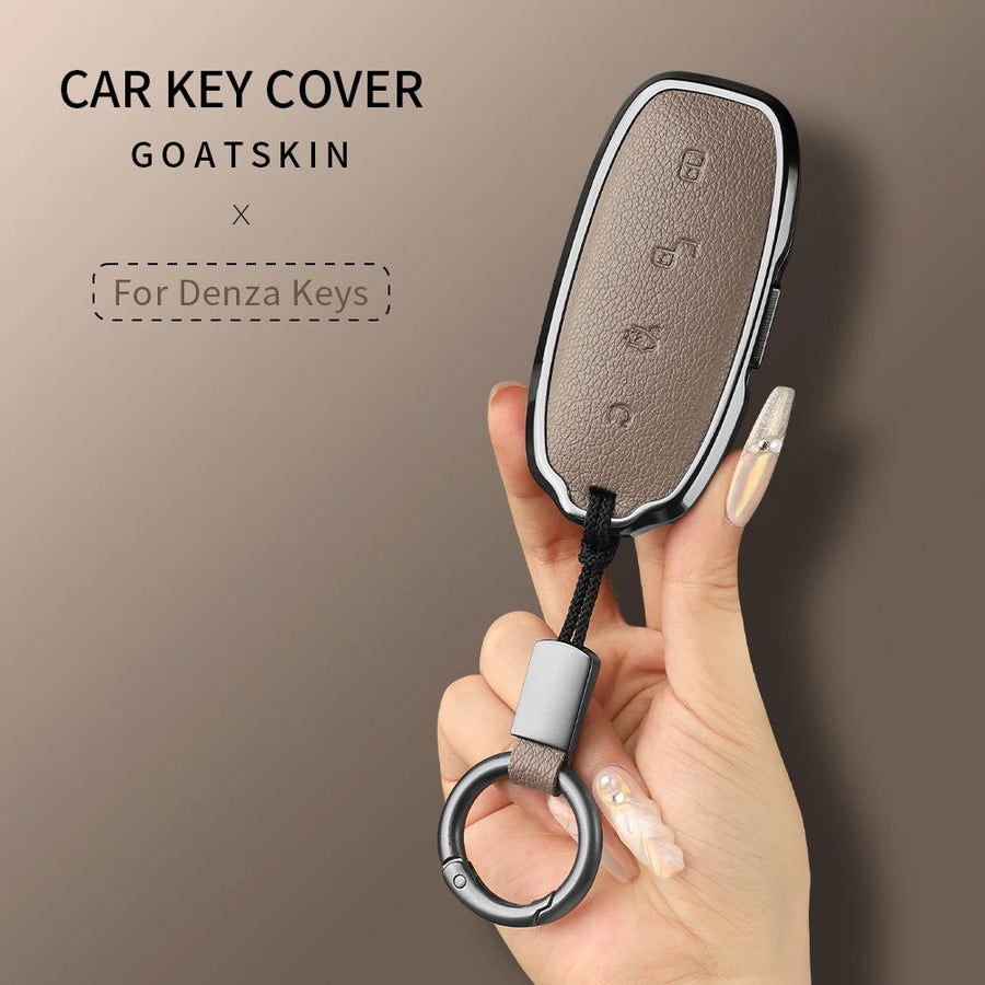Metal and Leather Car Key Case Cover For BYD Denza D9 DM-i 2022 2023 N7 N8 Auto Keychain Protect Set Car Key Case OEM