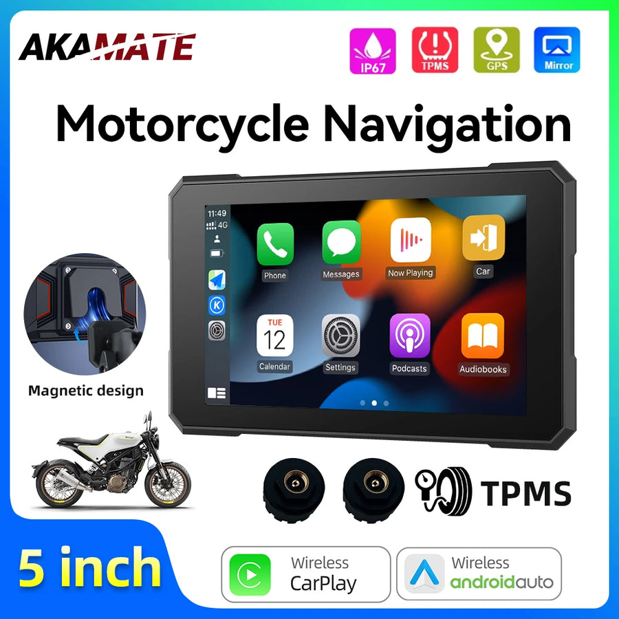5Inch Wireless CarPlay GPS Navigator for Motorcycles CarPlay Adapter AKAMATE
