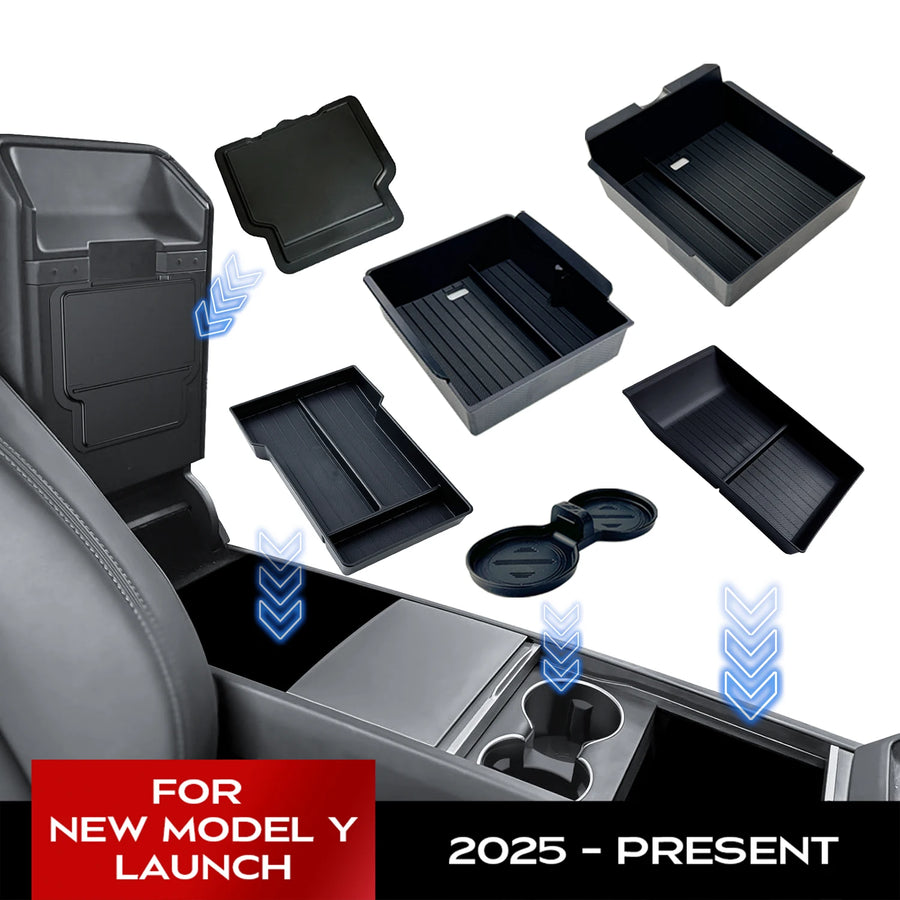 For Tesla New Model Y 2025 Launch Juniper ABS with Silicone Non-slip Mat Console & Armrest Storage Box Upper and Lower Waterc
