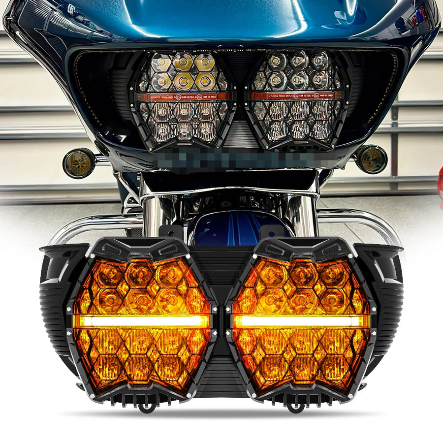 Motorcycle Led Headlight for Harley Touring Road Glide FLTR 2015-2023 High/low Beam Amber DRL 12v Led Light Headlamp Accessor