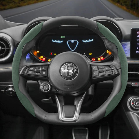 Anti-Slip Suede Steering Wheel Cover for Alfa Romeo Car Interior Accessory Hocasen Green 2-Piece Set