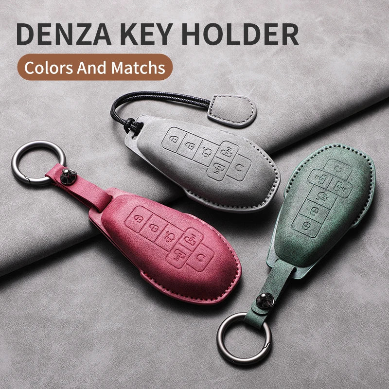 Leather Car Key Case Cover Shell For DENZA D9 EV D9 DM Sheep Suede Car Remote Key Bag Case Protecter Keychain Cover Decorativ